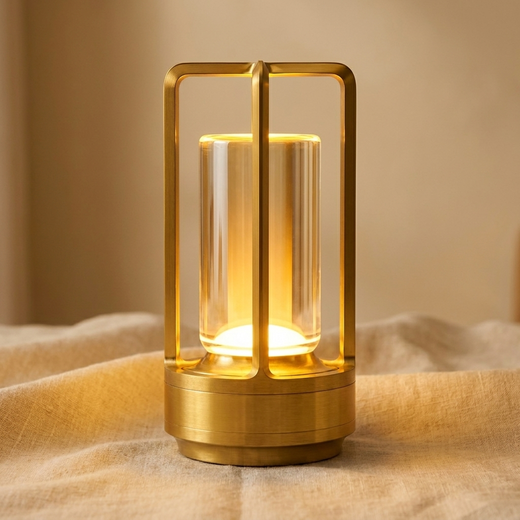 Hero — gouden lamp op crème achtergrond