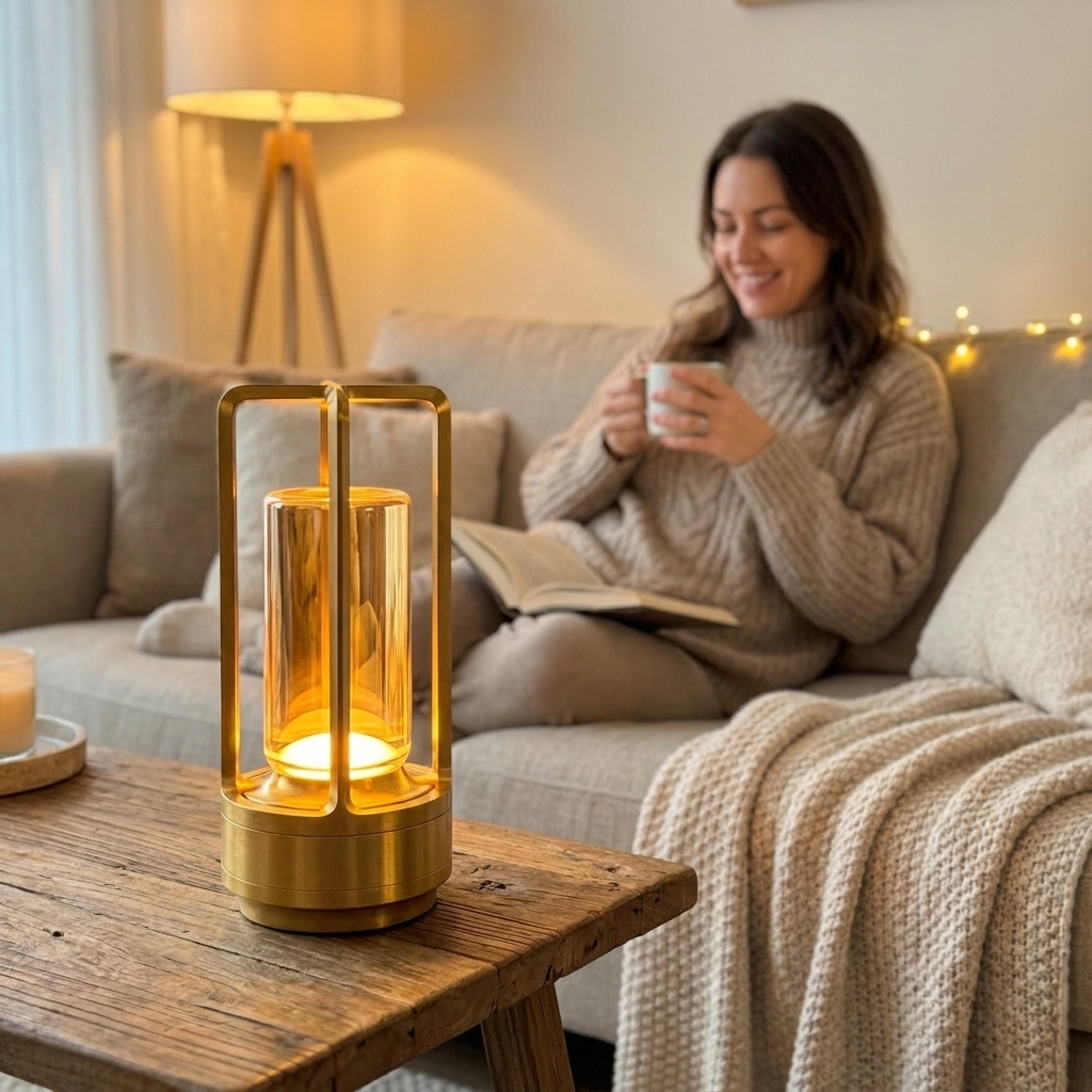 UGC-stijl — lamp voorgrond vrouw achtergrond